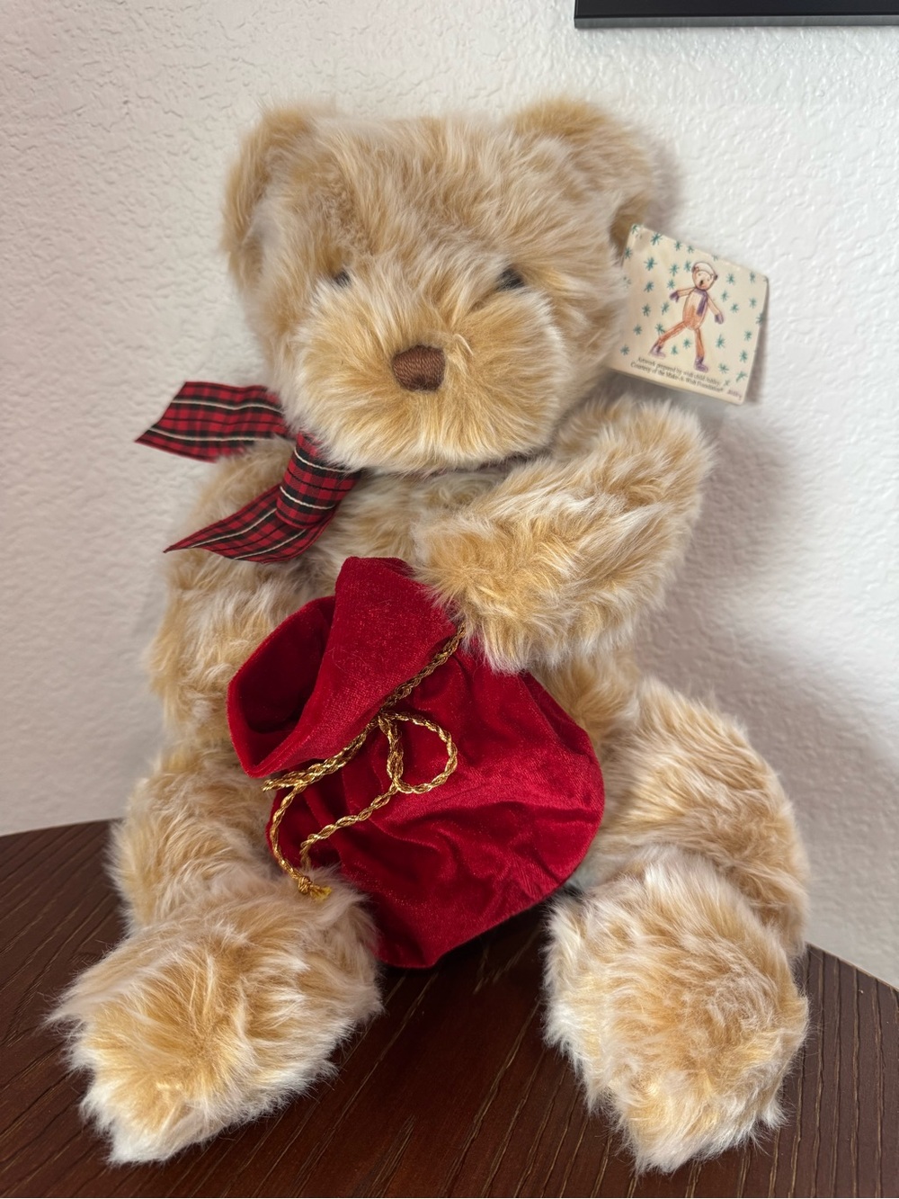 Gund 12” Plush Christmas Teddy Bear with Red Velvet Sack - Make A Wish